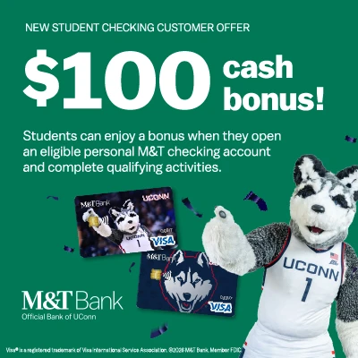 Ad for M&T Bank offering $100 cash bonus for students opening accounts.